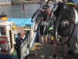 Boarding the St Mawes passenger ferry with our bikes